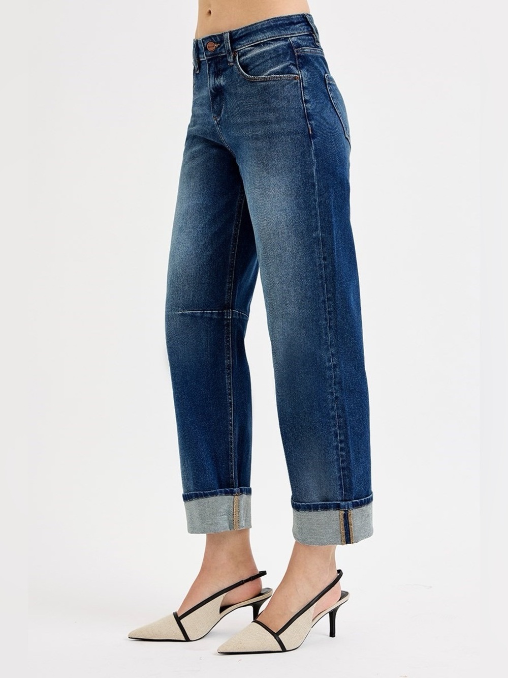 PGC21232 DARK Risen Slouchy Crop Barrel Cuffed Jeans - Picture 2 of 3
